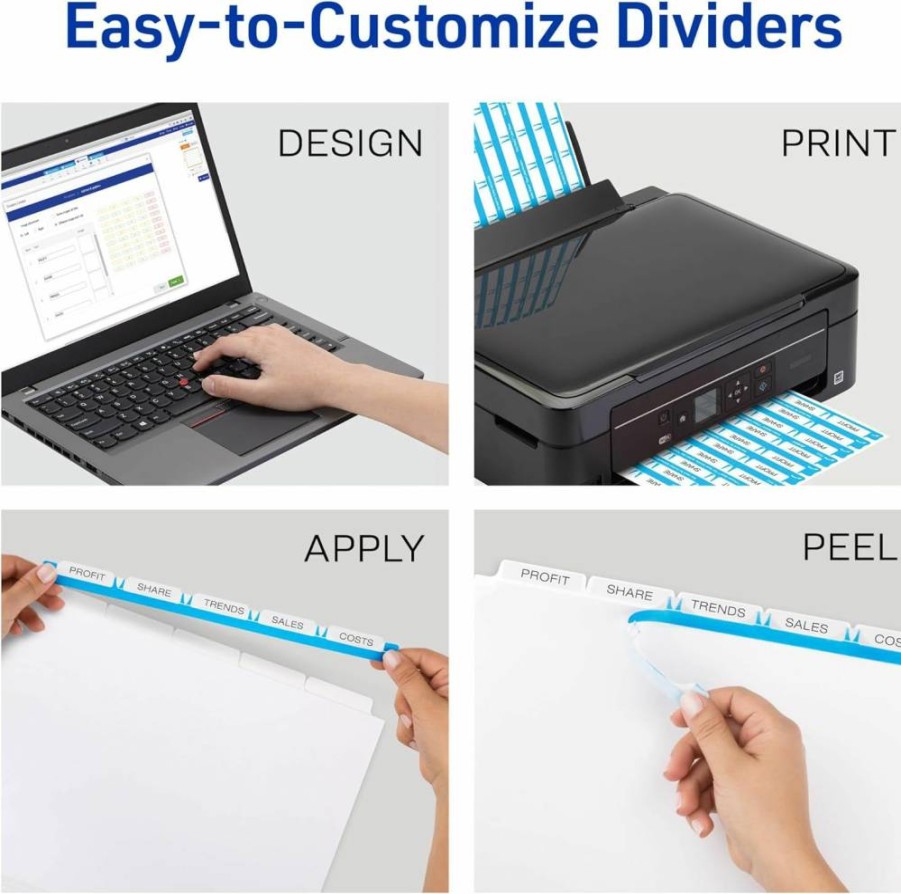 AVERY Printable Clear Label Dividers with Easy Apply Tabs, 5 White Index Tabs per Set, 25 Sets per Pack, Case of 6 (11433)