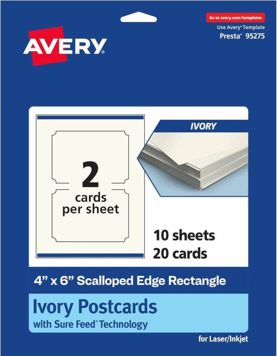 Avery Printable 4" x 6" Ivory Scalloped Edge Postcards with Sure Feed Technology – 100 Sheets for Laser/Inkjet Printers, Print-to-Edge Design