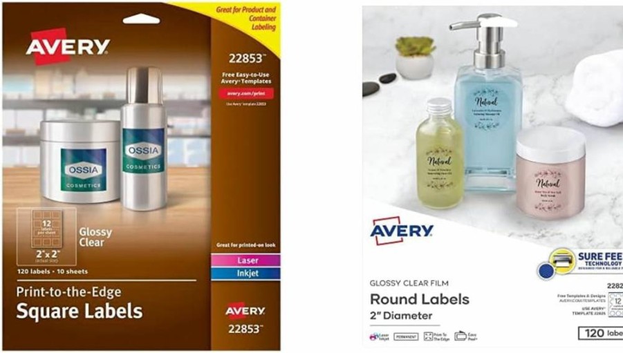 AVERY 22853 Glossy Clear Printable Labels, 2" x 2" Square, 120 Customizable Stickers for DIY & Organization