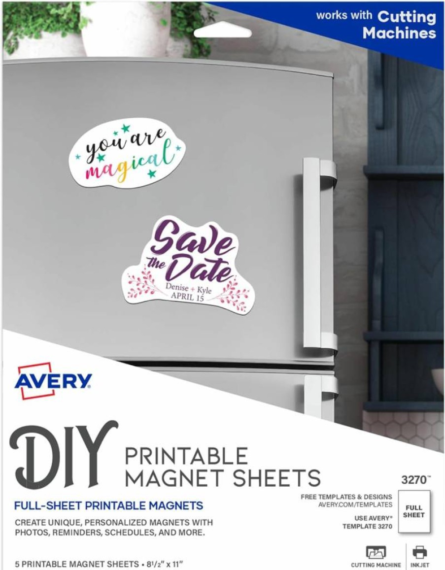 AVERY 3270 Printable Magnet Sheets for Inkjet Printers, 8.5" x 11" White Magnetic Paper, 5-Pack