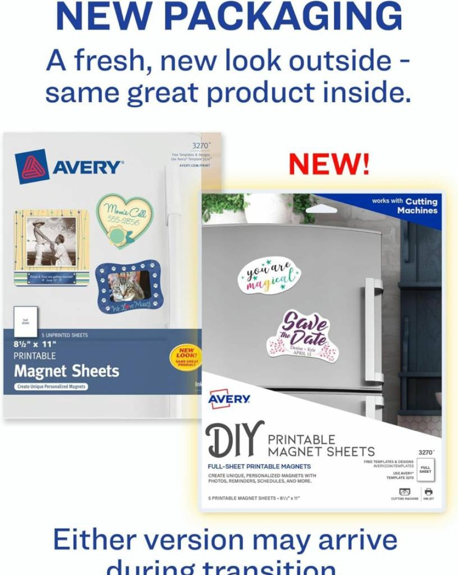 AVERY 3270 Printable Magnet Sheets for Inkjet Printers, 8.5" x 11" White Magnetic Paper, 5-Pack