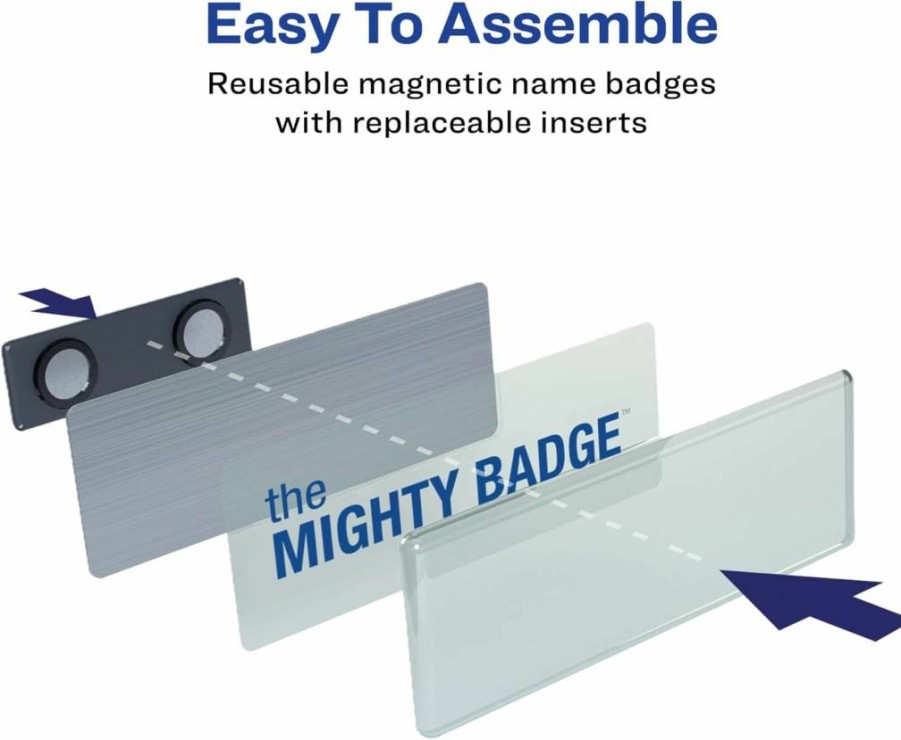 AVERY 71202 Silver Name Badge Replacement Pack, 1" x 3" Mighty Badge, 2 Name Tags for Professional Use