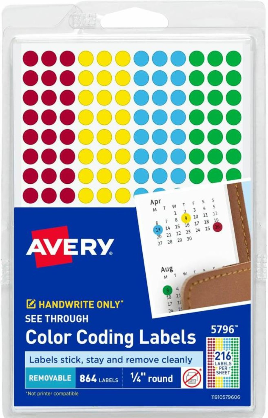 Avery Removable Color-Coding Dot Labels, 1/4 Inch Round Translucent Stickers, Assorted Non-Printable Dots, 864-Pack (Total 5796)