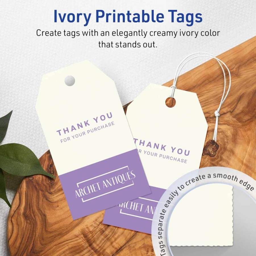 AVERY Printable Matte Ivory Cardstock Banner Tags, 2" x 3.5", Sure Feed Technology, 80-Pack for Laser/Inkjet Printing, Custom Gift & Branding Labels