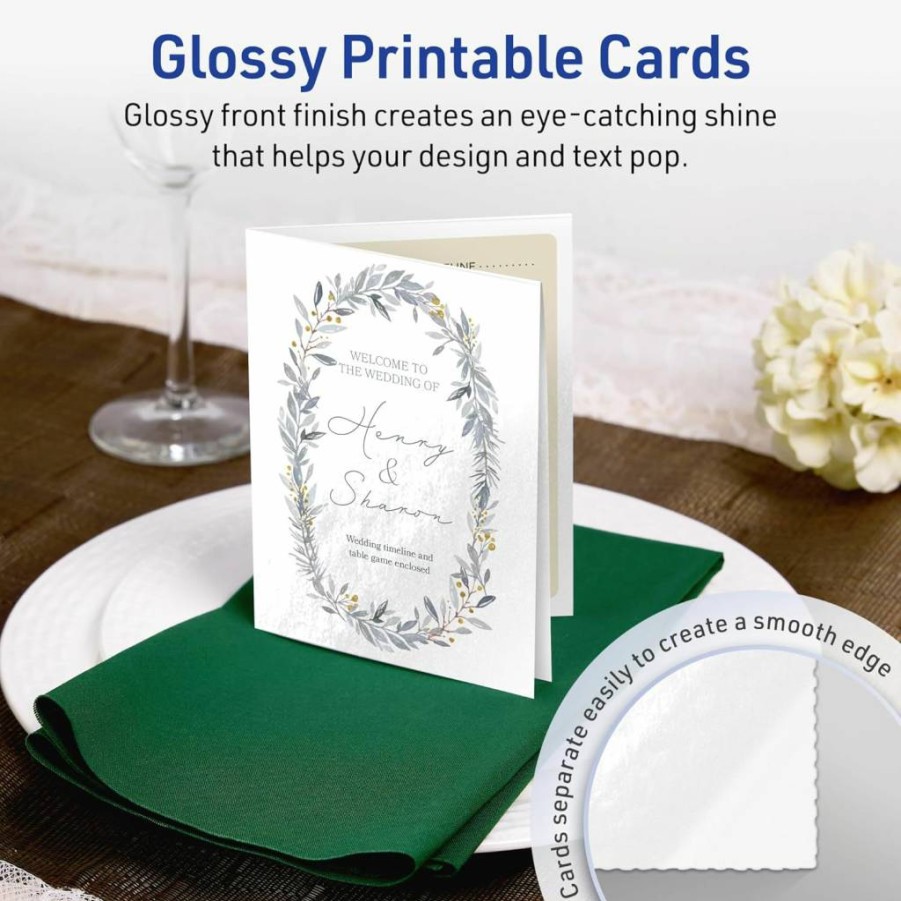 AVERY Printable Greeting Cards, 4.25" x 5.5" Quarter Fold Glossy White Cardstock, 25-Pack for Thank You Cards & Event Invitations, Laser/Inkjet Compatible