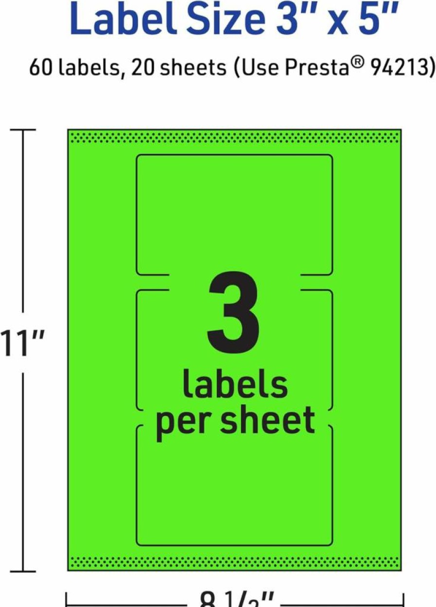 Avery Neon Green 3" x 5" Printable Rectangle Labels with Sure Feed Technology, 30-Pack for Shipping, Packaging, Laser/Inkjet Print-To-The-Edge