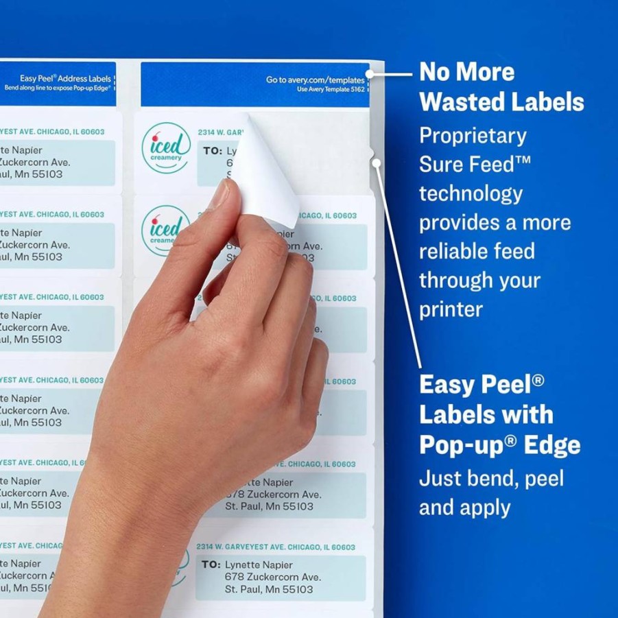 AVERY 8167 Permanent Adhesive Mailing Labels 1/2" x 1-3/4" for Inkjet Printers - 10,000 Easy Peel Address Labels (5 Pack)