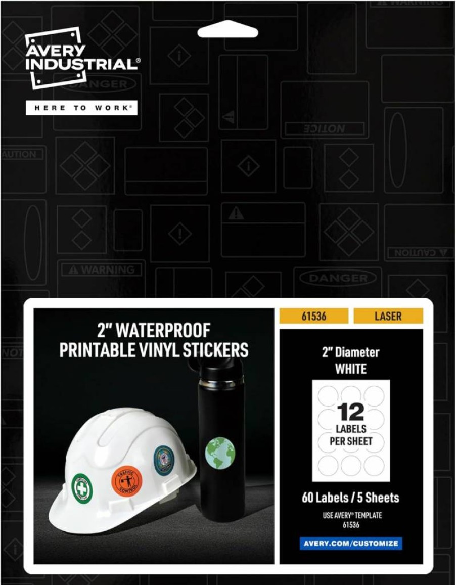 AVERY 61537 White Printable Vinyl Stickers 1" x 2" - Waterproof, Permanent Adhesive for Hard Hats, Laptops, Product Branding - 120 Pack Laser-Compatible Labels