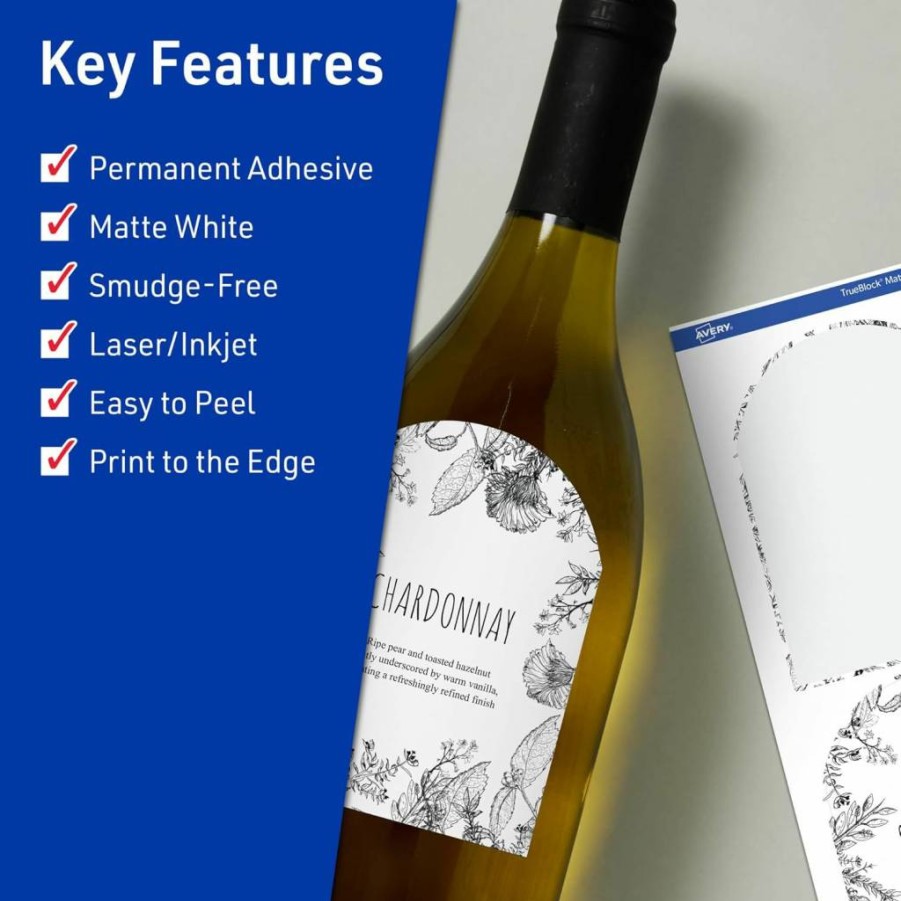 Avery Trueblock Matte White Arched Labels, 4.75" x 3.5", 200-Pack, Sure Feed Technology, Laser/Inkjet Printable, Print-To-The-Edge, Ideal for Packaging & Product Merchandising
