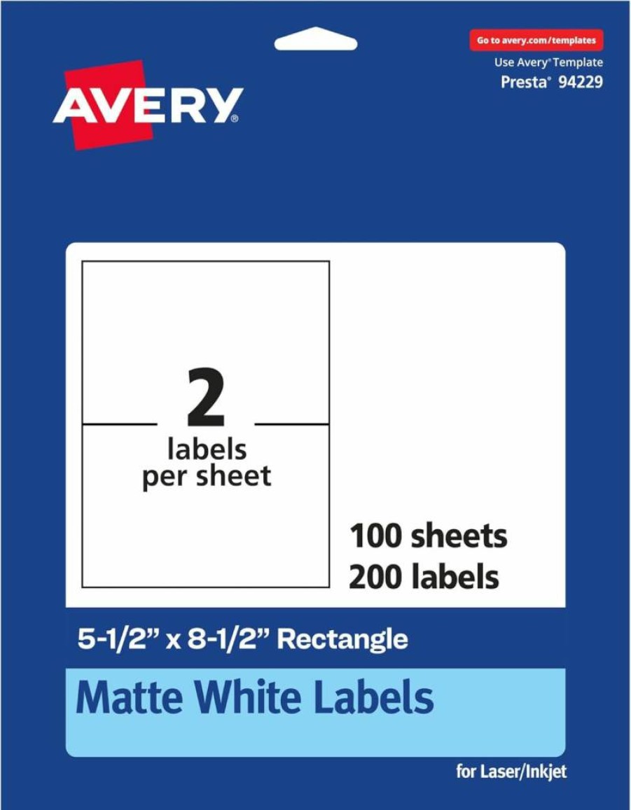 Avery Matte White Rectangle Labels 5.5" x 8.5" - 50 Pack, Permanent Adhesive, Laser & Inkjet Printable, Durable White Sticker Sheets for Printing