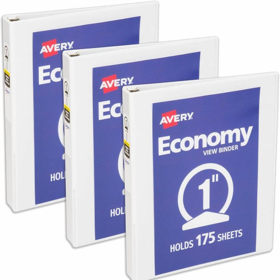 AVERY 1 Inch White 3 Ring Binder with Round Rings, Economy View Binder (05760)
