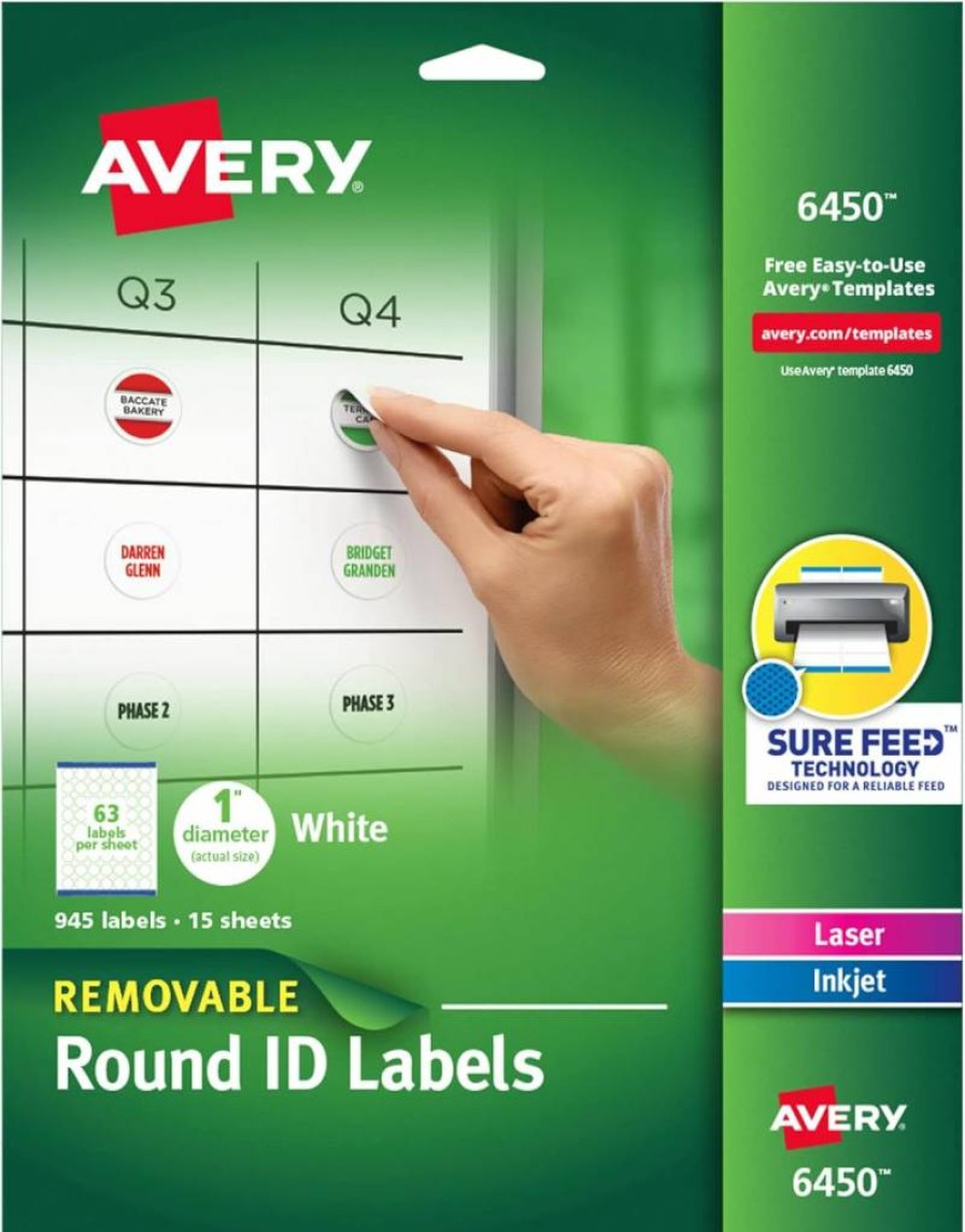 Avery 6450 Removable 1 Inch Round Labels, White, 945 Pack, Sure Feed Technology for Easy Printing, Multi-Use Organizing and Storage Labels
