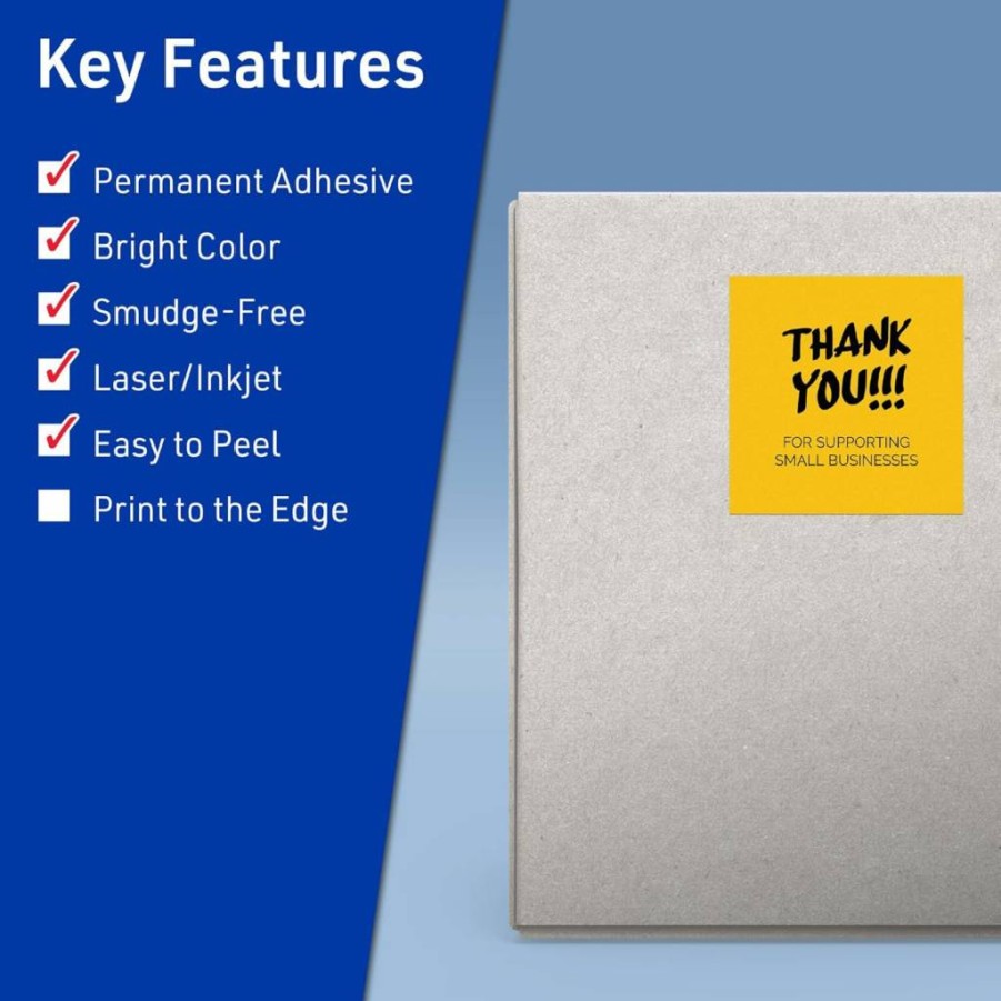 AVERY Bright Yellow 4" x 4" Printable Square Labels - 40 Pack, Sure Feed for Laser/Inkjet, Ideal for Packaging & Ingredients