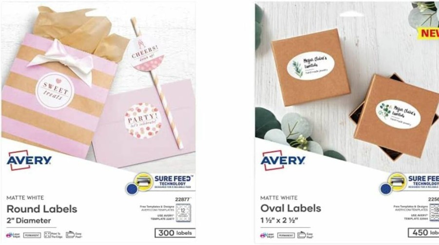 Avery 22877 Matte White Printable Round Labels, 2" Diameter, 300 Customizable Labels with Sure Feed Technology