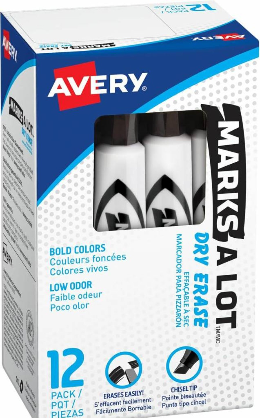 Avery Dry Erase Markers 12-Pack, Chisel Tip Low Odor Whiteboard Markers for Classroom, Office & School Supplies (Blue, 24406)