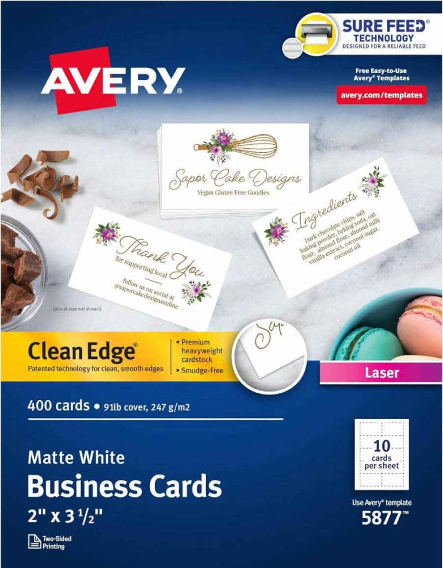 Avery 5874 Printable Blank Business Cards, 2" x 3.5", White, 1000 Sheets for Laser Printers, Clean Edge & Sure Feed Technology