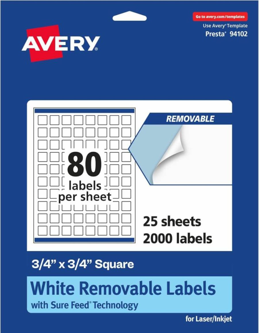 Avery Matte White Removable Labels 3/4" x 3/4" - 1,200 Sure Feed Laser/Inkjet Printable Stickers for Edge-to-Edge Printing