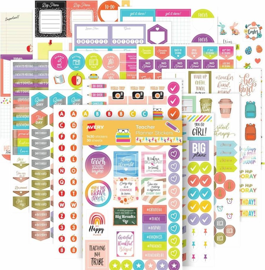 AVERY Student Planner Stickers Pack - 30 Sheets, 1,452 Labels for School Planners, Journals, Calendars & Organizers (6784)