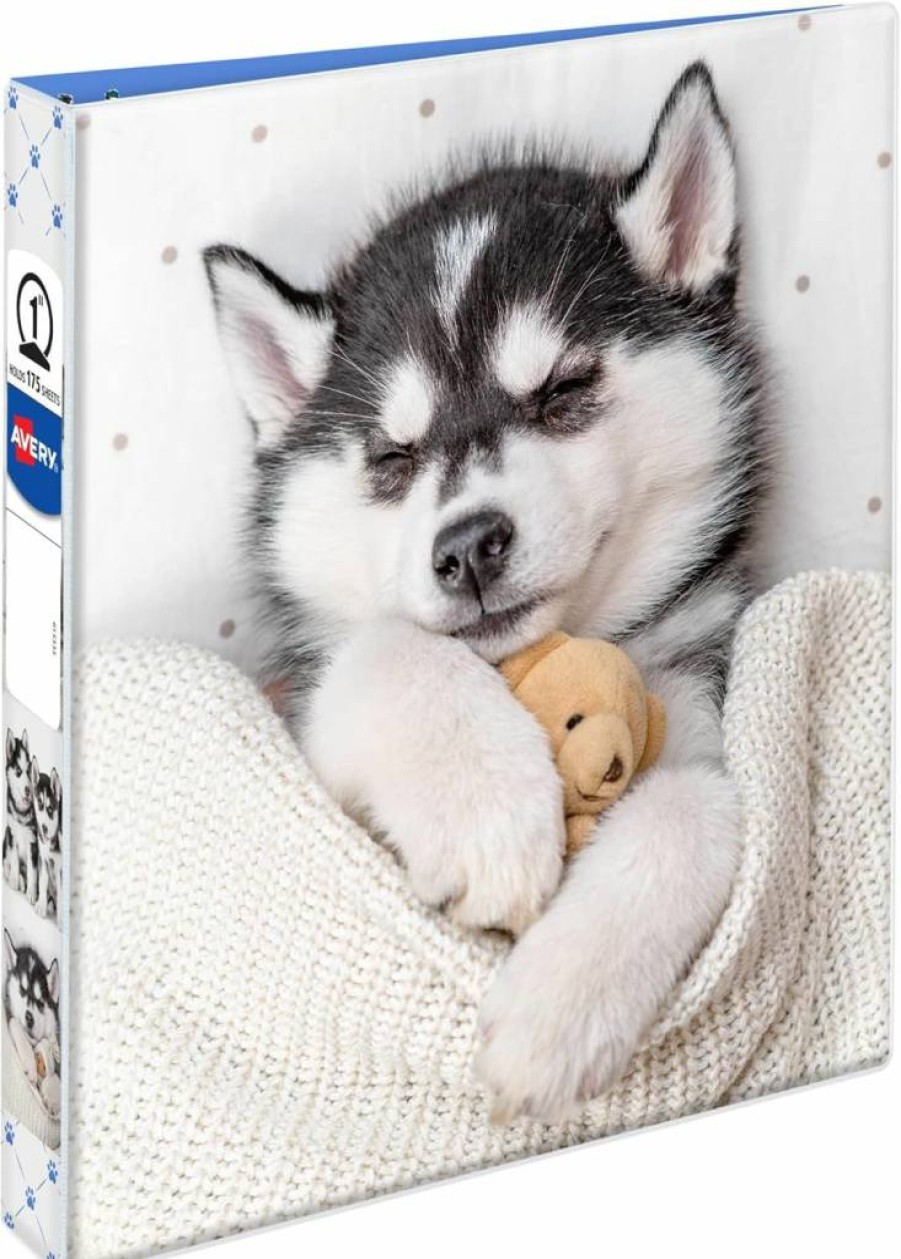 Avery 1 Inch 3 Ring Binder with Round Rings, Husky Puppy Design (Model 26841)