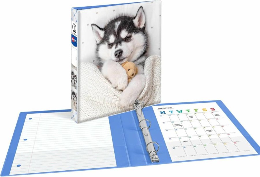 Avery 1 Inch 3 Ring Binder with Round Rings, Husky Puppy Design (Model 26841)