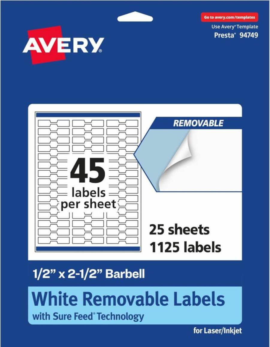 Avery Matte White Removable Labels for Barbell Tags, 0.5" x 2.5", 675-Pack, Laser/Inkjet Printable, Sure Feed Technology