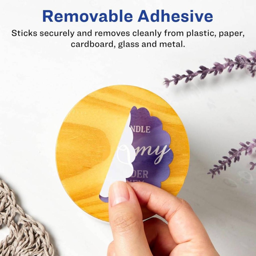 AVERY Matte White Removable Scalloped Edge Labels, 2.5" Round, Sure Feed for Easy Printing, 135-Pack, Laser/Inkjet Compatible, Print to Edge Design