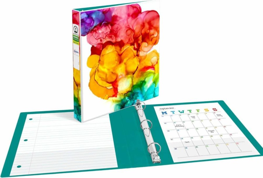 AVERY 1.5 Inch Round Ring Binder, 275-Sheet Capacity, Tangerine Watercolor Rainbow Design, Amy Collection (28347)