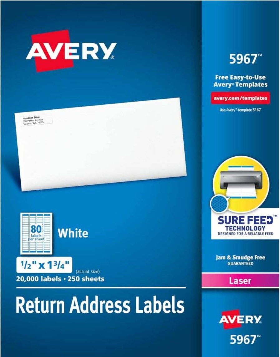 AVERY 5167 Permanent Adhesive Mailing Labels for Laser Printers, 1/2" x 1-3/4", Easy Peel, 40,000 Labels (5 Packs)