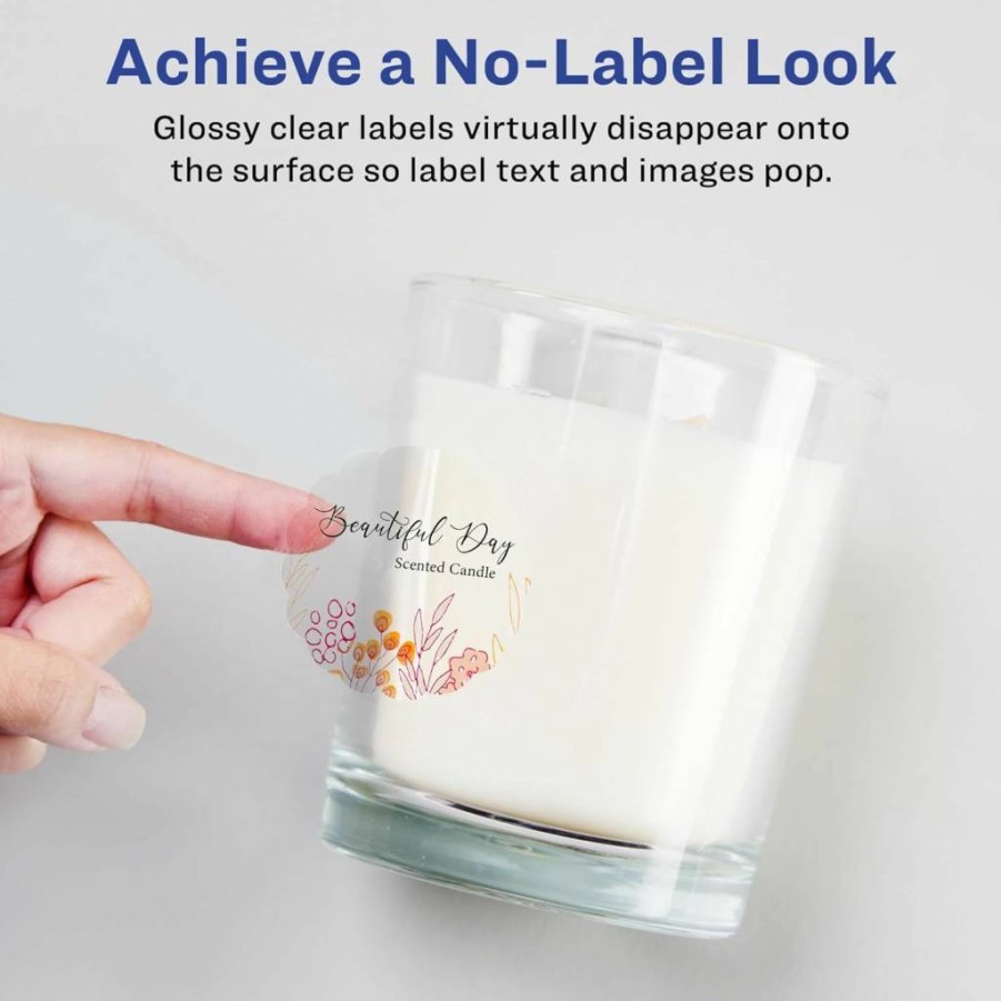 Avery Glossy Clear Round Scalloped Labels 2.5" - 225 Pack, Sure Feed Technology, Print-To-The-Edge, Laser/Inkjet Printable, High-Quality Adhesive Stickers