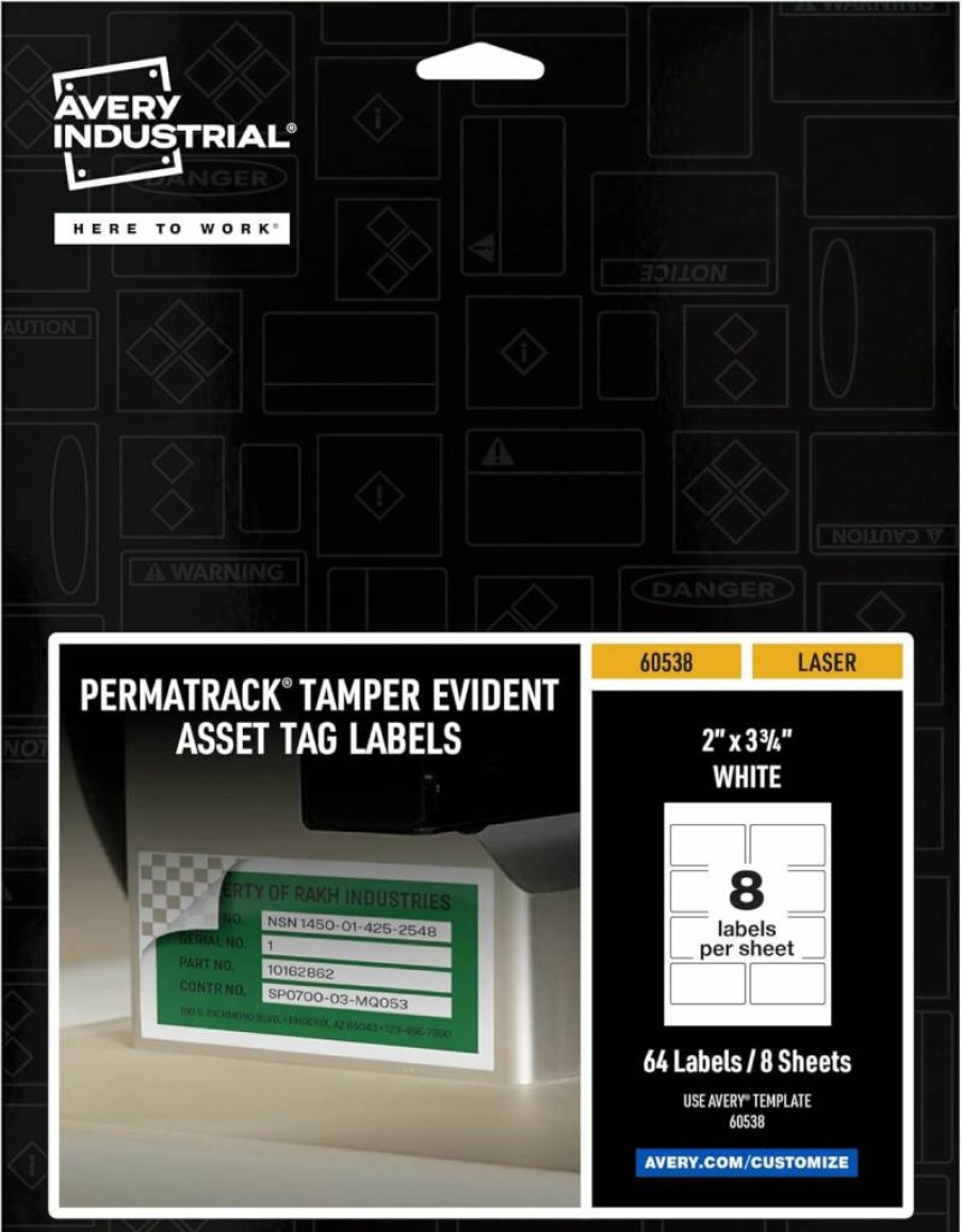 AVERY 61529 White Waterproof Laser Printable Asset Tags, 1.25" x 2.75" Size, 112 Labels per Sheet