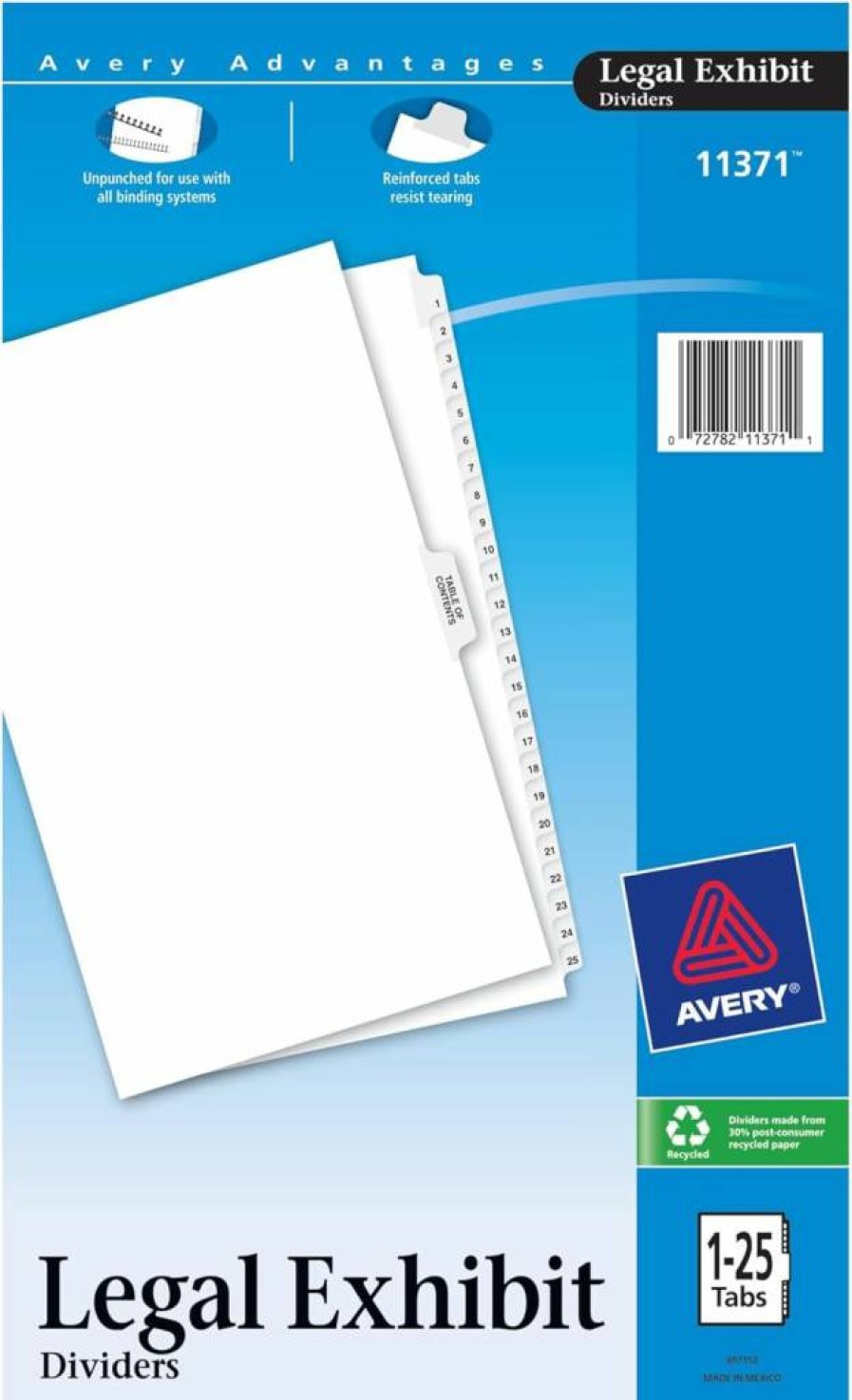 AVERY 11371 Legal Size Index Dividers with Side Tabs, 1-25 Dividers and Table of Contents, 1 Set