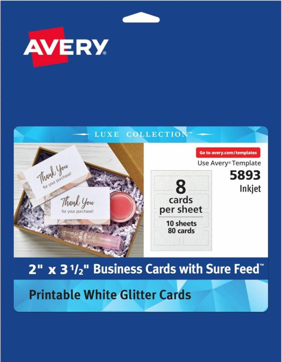 AVERY 8471 Printable Blank Business Cards, 2" x 3.5", White, 1,000 Sheets, Sure Feed Technology for Inkjet Printers
