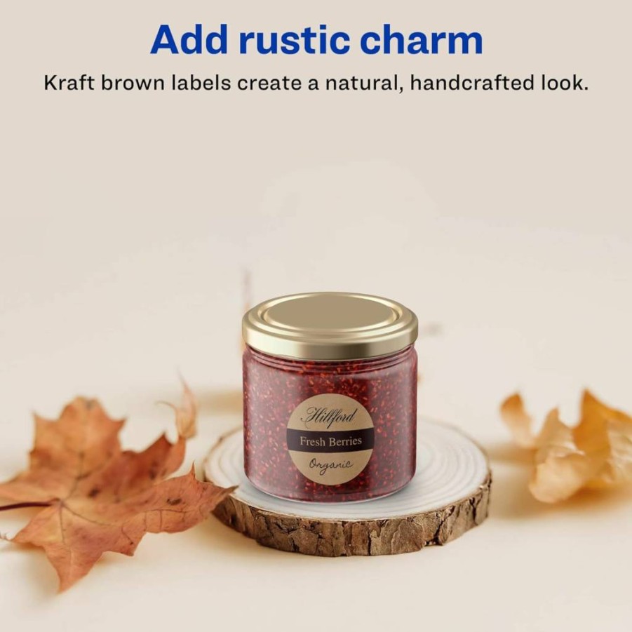 AVERY 1.5" Round Kraft Brown Labels, 500 Pack, Sure Feed Technology, Print-To-The-Edge, Laser/Inkjet Compatible, Waterproof Matte Finish