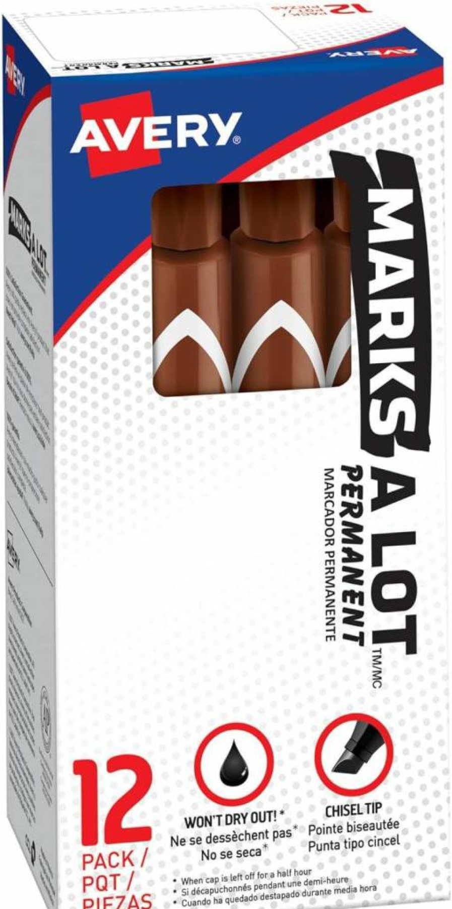 Marks-A-Lot Permanent Chisel Tip Markers - 12 Pack Brown, Large Desk-Style, Waterproof & Wear-Resistant (08881)