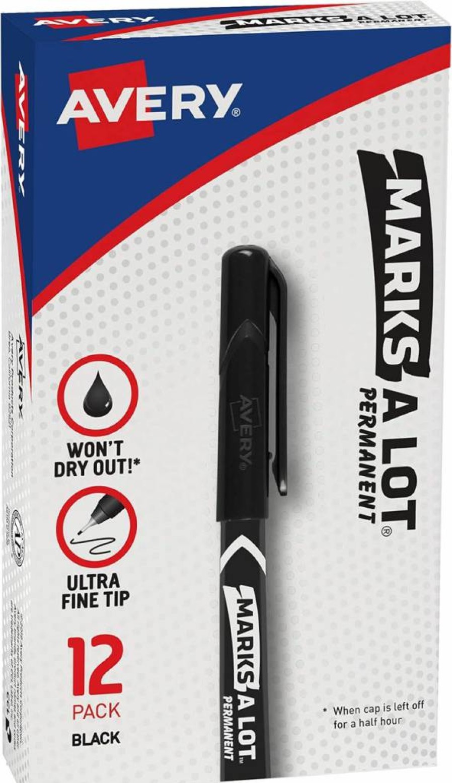 Avery Marks-A-Lot Permanent Markers - Ultra Fine Tip, Waterproof, Fade Resistant - 3 Pack Black Markers (09230) for Long-Lasting Writing