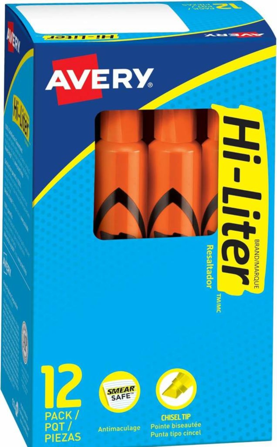 Avery 24050 Smear Safe Chisel Tip Highlighters, 12-Pack Fluorescent Orange Desk-Style Markers