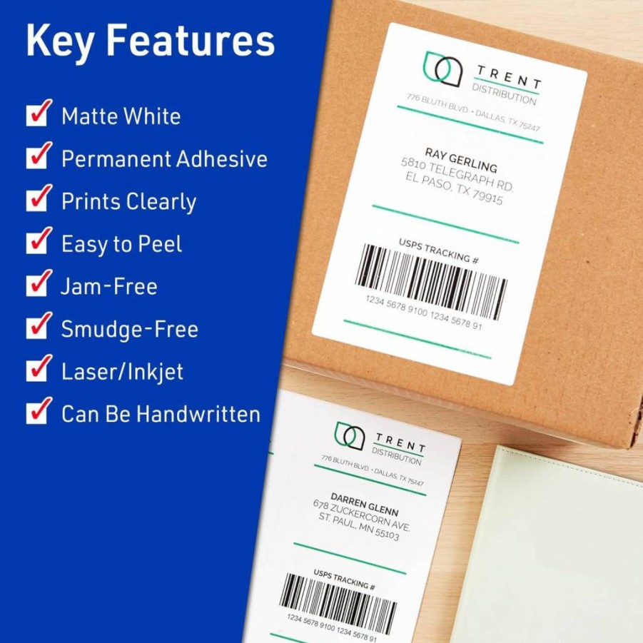 Avery Matte White 2" x 4" Rectangle Labels - 400 Pack, Laser/Inkjet Printable for Barcodes, Price Tags, Product Labeling & Gift Packaging