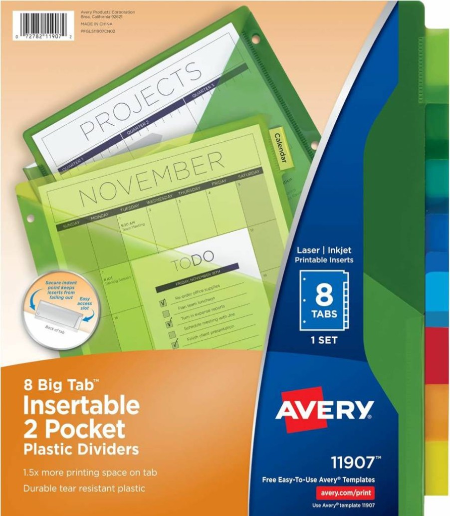 Avery 5-Tab Plastic Binder Dividers with Pockets, Multicolor 24 Sets (11906) for 3-Ring Binders