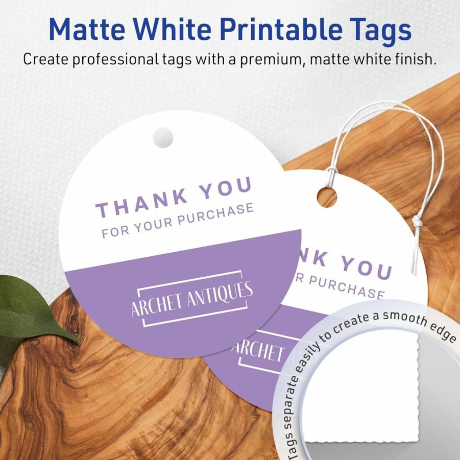 Avery Matte White Printable Round Tags 3" - 60 Pack, Sure Feed Technology, Laser/Inkjet Compatible, Edge-to-Edge Printing for Custom Gift & Branding Labels