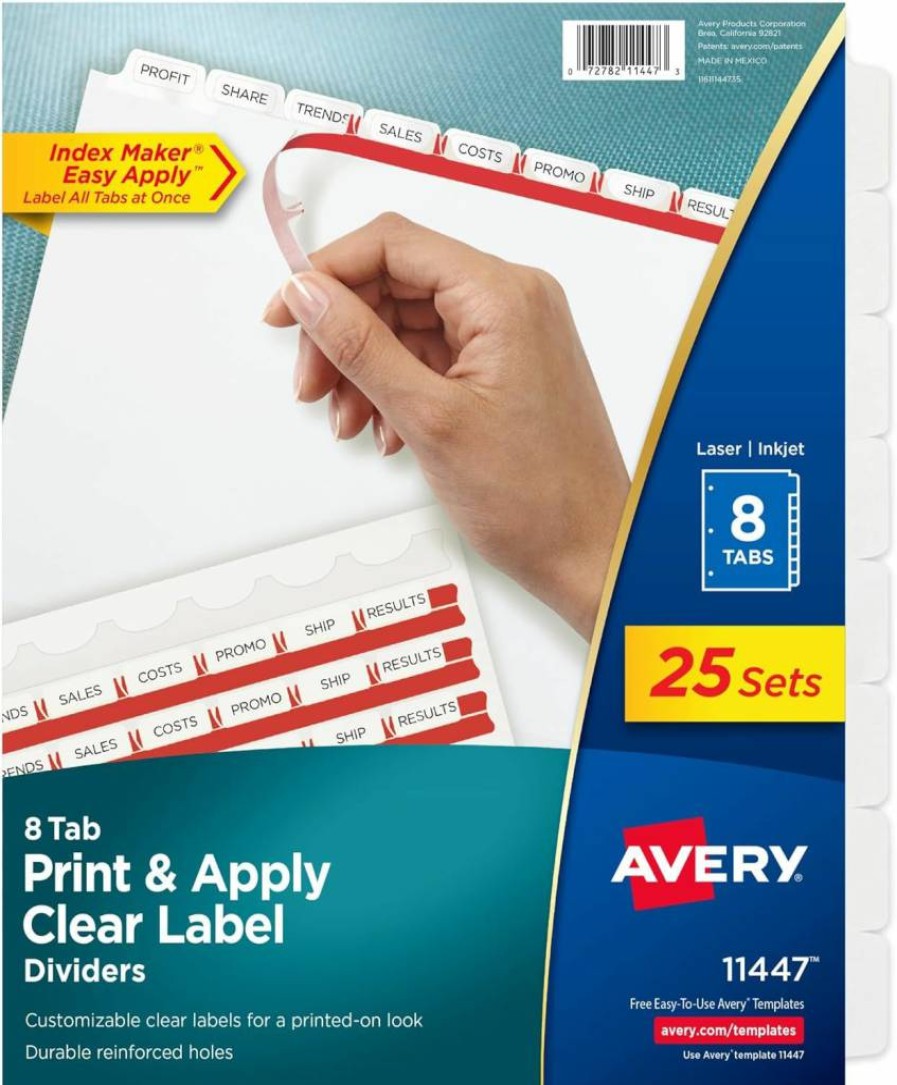 AVERY 8-Tab Binder Dividers with Clear Label Strips, Index Maker for Easy Printing, 25 Sets of White Tabs (11447)