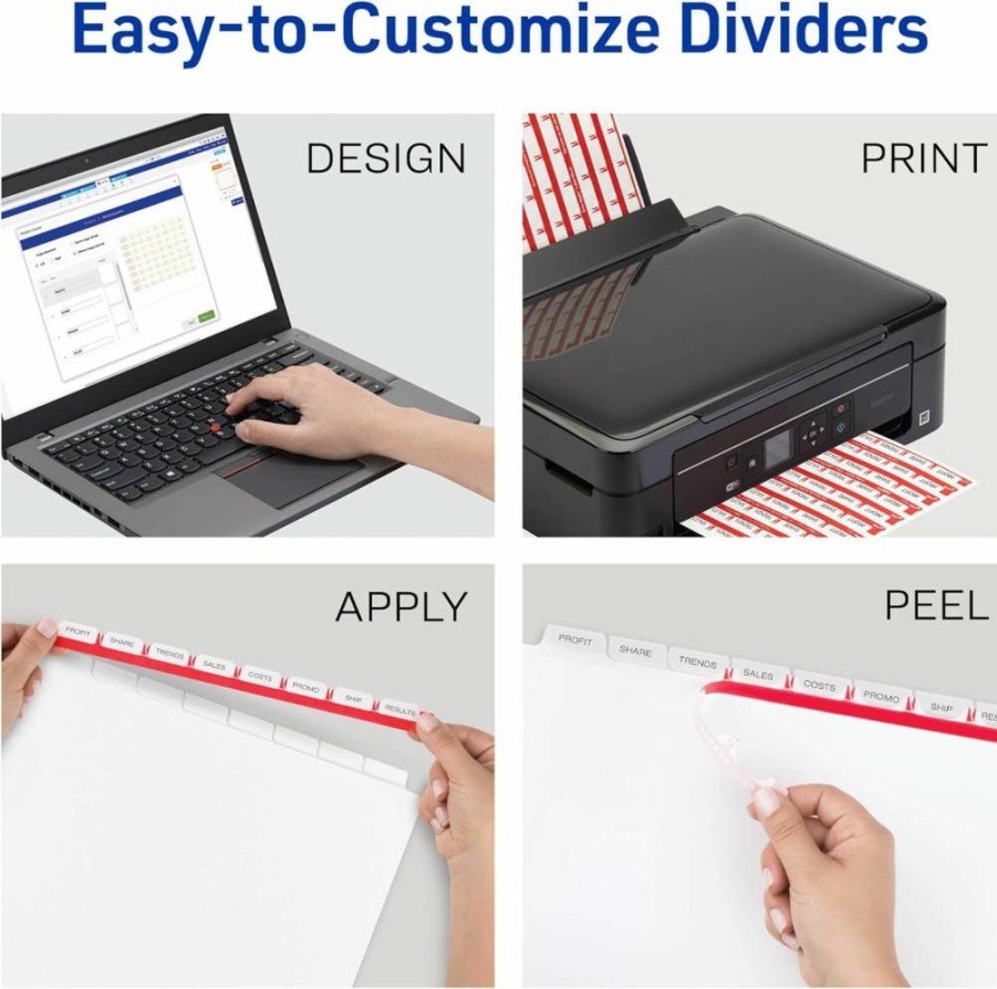 AVERY 8-Tab Binder Dividers with Clear Label Strips, Index Maker for Easy Printing, 25 Sets of White Tabs (11447)
