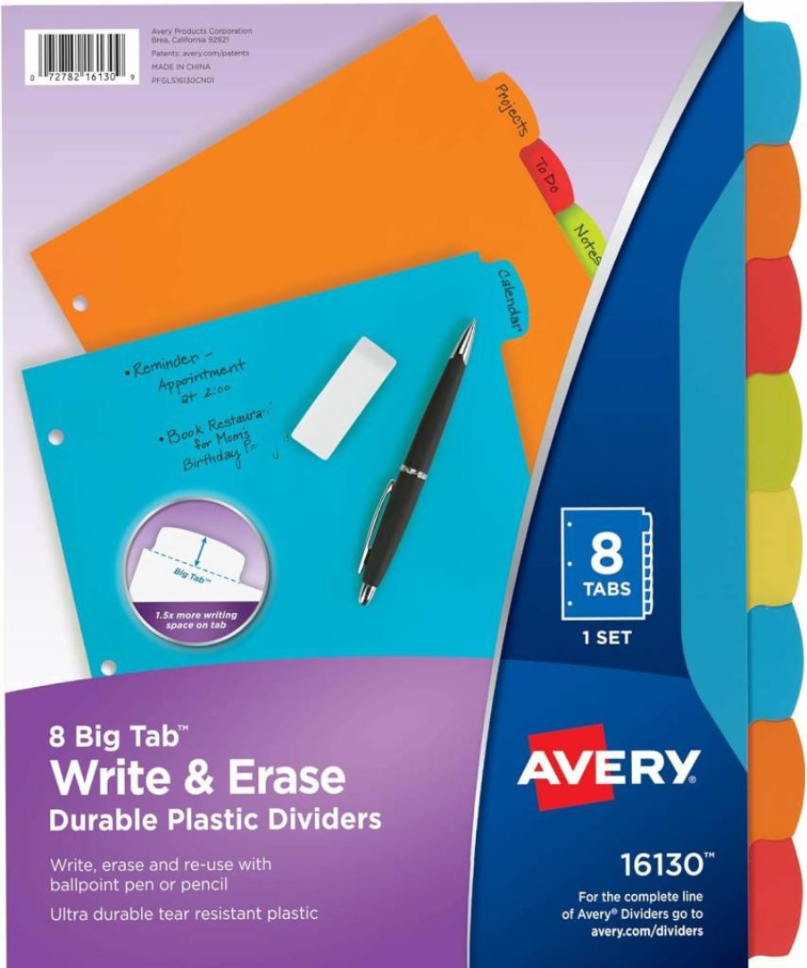 Avery 16129 Big Tab Write & Erase Plastic Dividers, 5-Tab Multicolor Set for 3-Ring Binders, Durable Reusable Tabs