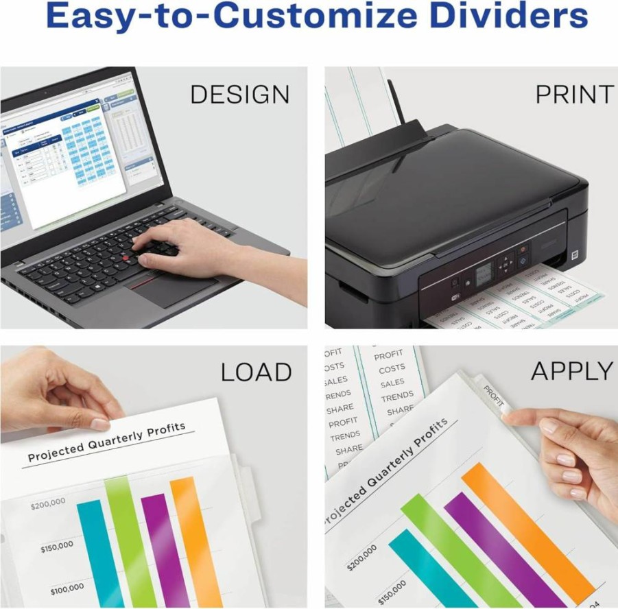 Avery 75501 Printable 8-Tab Dividers with Clear Sheet Protectors and Easy Peel White Labels for Index Making