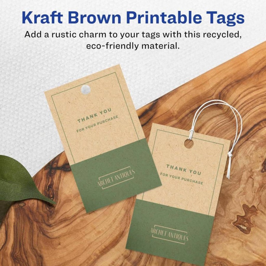 Avery Printable Kraft Brown Tags, 2" x 3" Rectangle Labels, Sure Feed Technology, Print-To-The-Edge for Laser/Inkjet, 200-Pack, Cardstock