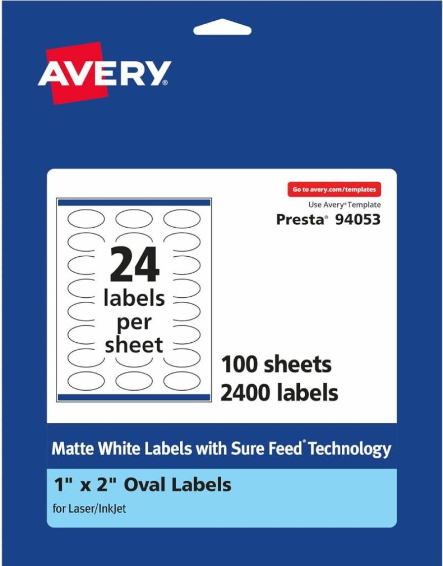 Avery Matte White Oval Labels 1" x 2" - 600 Pack, Sure Feed Printable Labels for Laser/Inkjet Printers