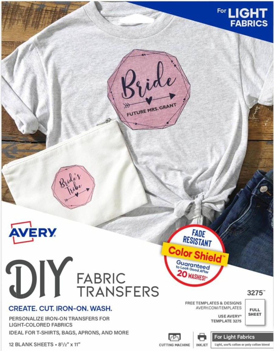 AVERY Printable Iron-On Transfer Paper for Light Fabrics - 8.5" x 11" Sheets, Compatible with Inkjet Printers, Pack of 6 (Model 3271)
