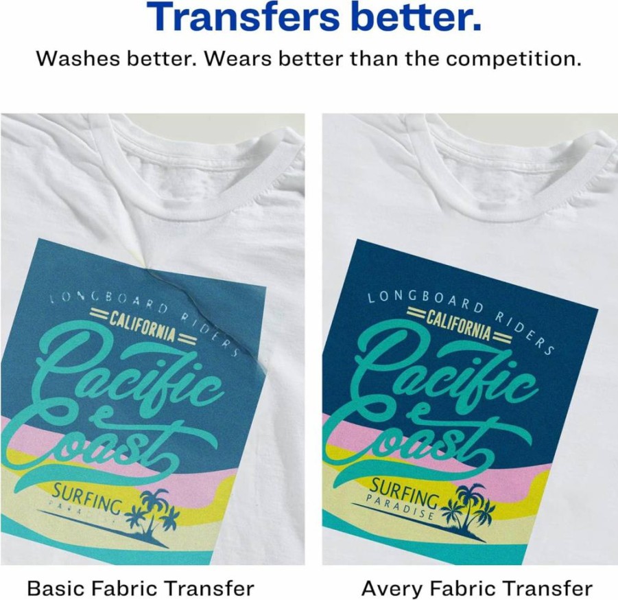 AVERY Printable Iron-On Transfer Paper for Light Fabrics - 8.5" x 11" Sheets, Compatible with Inkjet Printers, Pack of 6 (Model 3271)