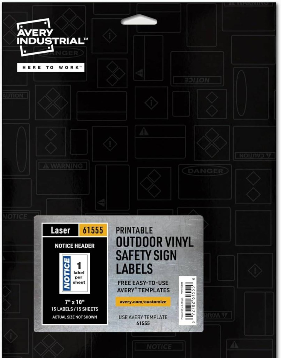 AVERY 61555 Permanent Outdoor Vinyl Sign Labels, 7x10 Inches, Laser Printable Notice Header, 15 Blank Industrial Signs for Outdoor Use