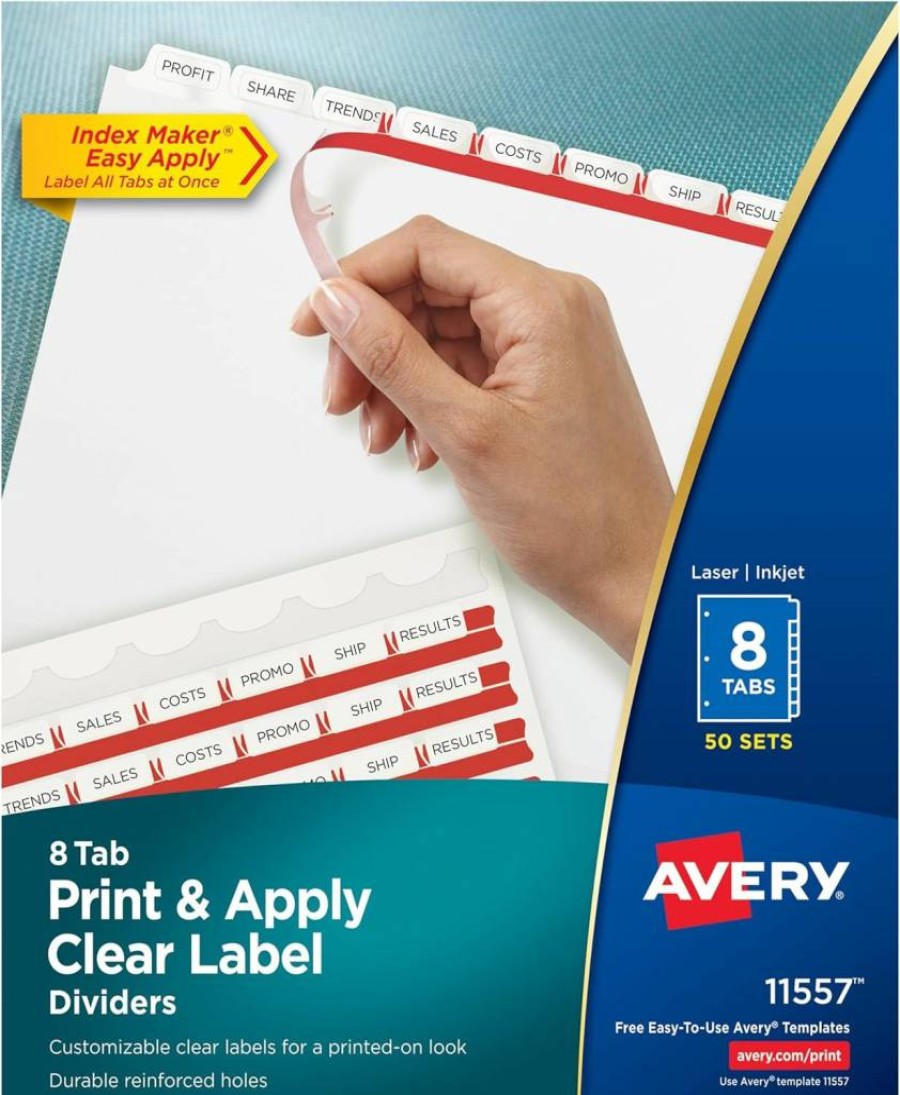 AVERY 5-Tab Dividers for 3-Ring Binder, 50 Sets with Clear Label Strips, Customizable White Index Tabs (Model 11556)