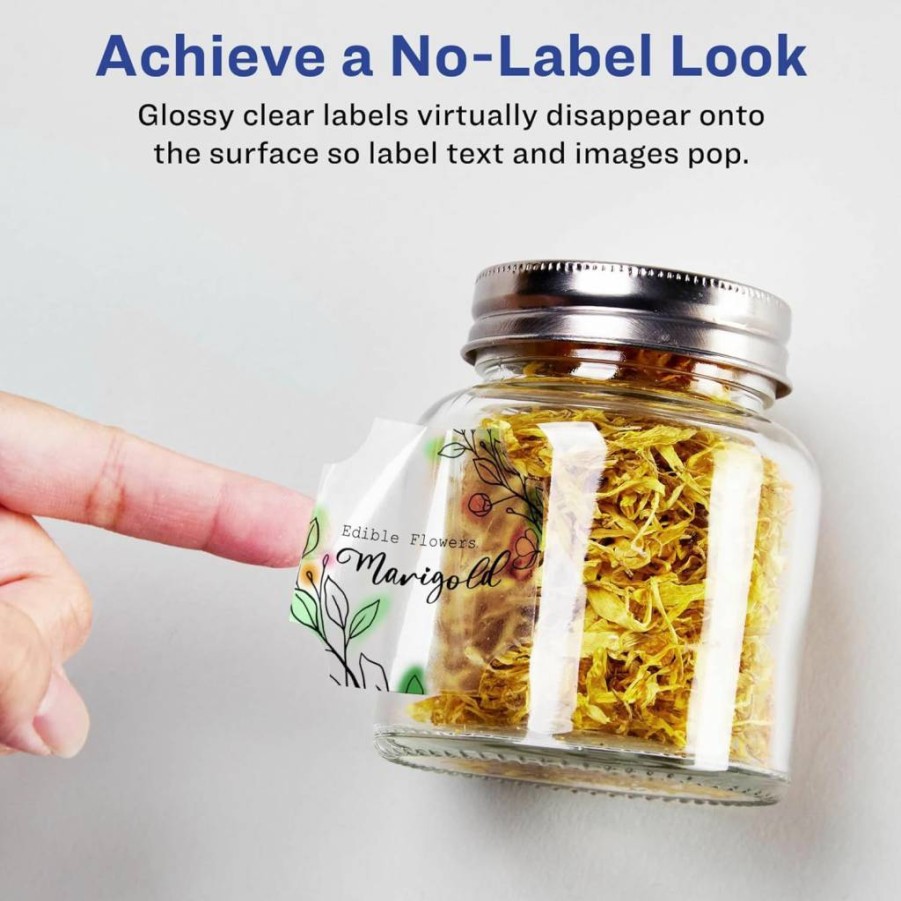 Avery Glossy Clear Scalloped Edge Labels 1-5/8" x 1-5/8" - 200 Pack, Sure Feed for Laser/Inkjet Printers, Print-to-Edge Design